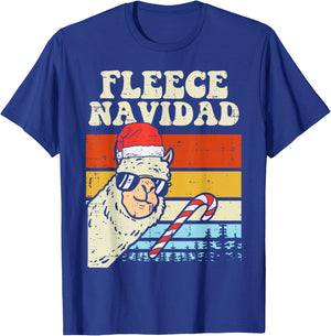 Santa Llama Fleece Navidad Alpaca Christmas Xmas T-Shirt - T-Shirt | Royal