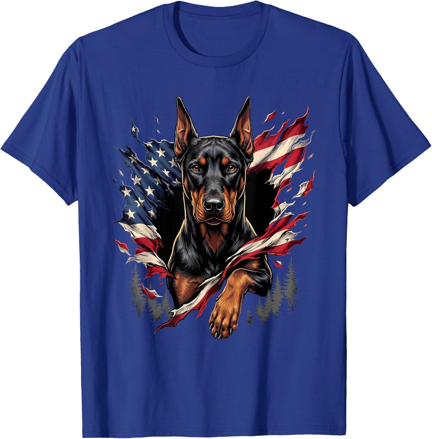 Doberman Dog Patriotic American Flag 4th of July USA T-Shirt - T-Shirt | Royal