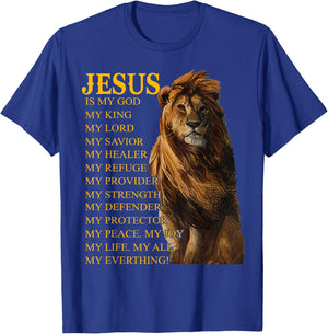 Jesus Is My God King My Lord My Savior Healer Christian Lion T-Shirt - T-Shirt | Royal