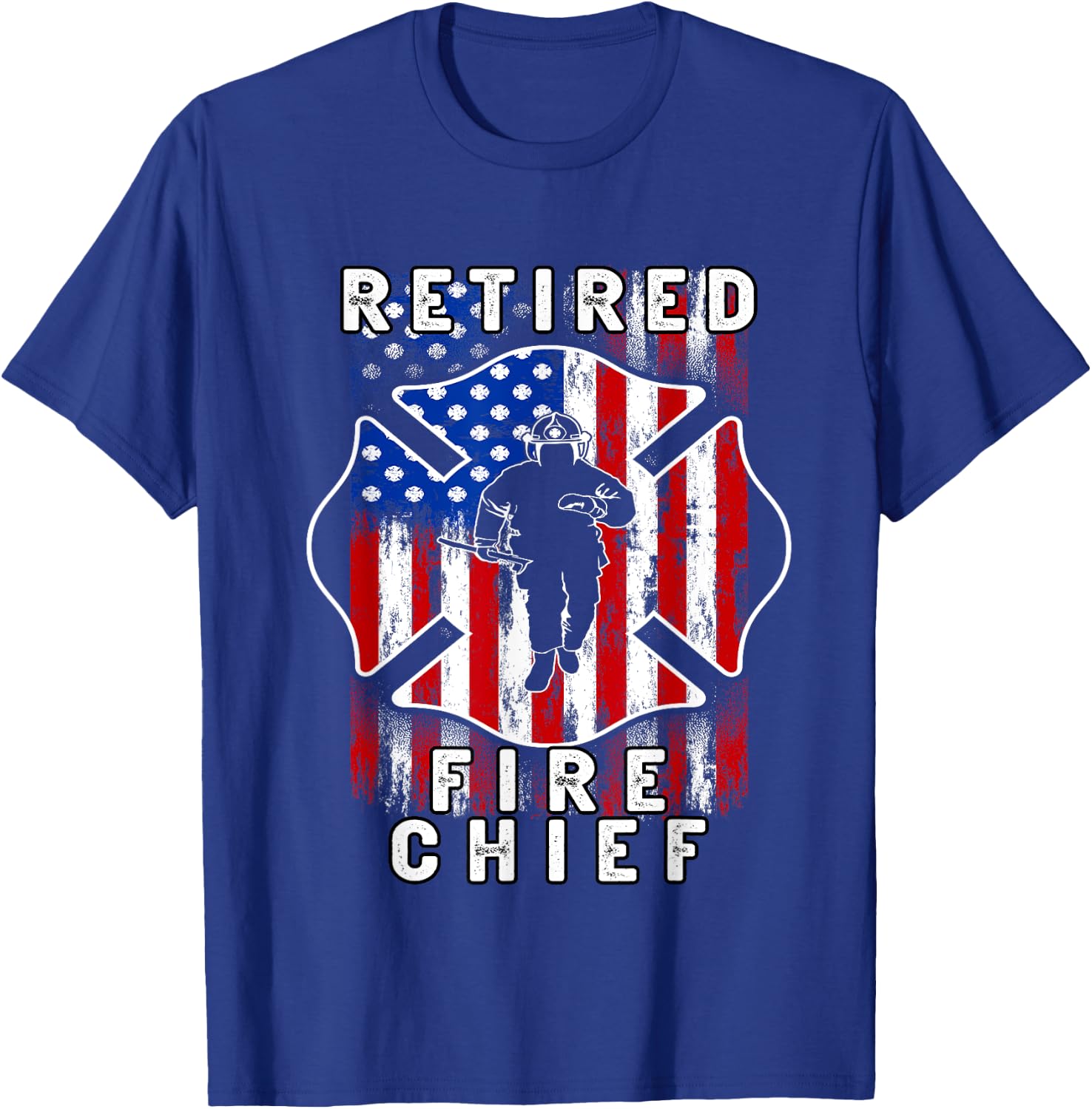 USA flag Retired Fire Chief Firefighter Rank Retirement T-Shirt - T-Shirt | Royal