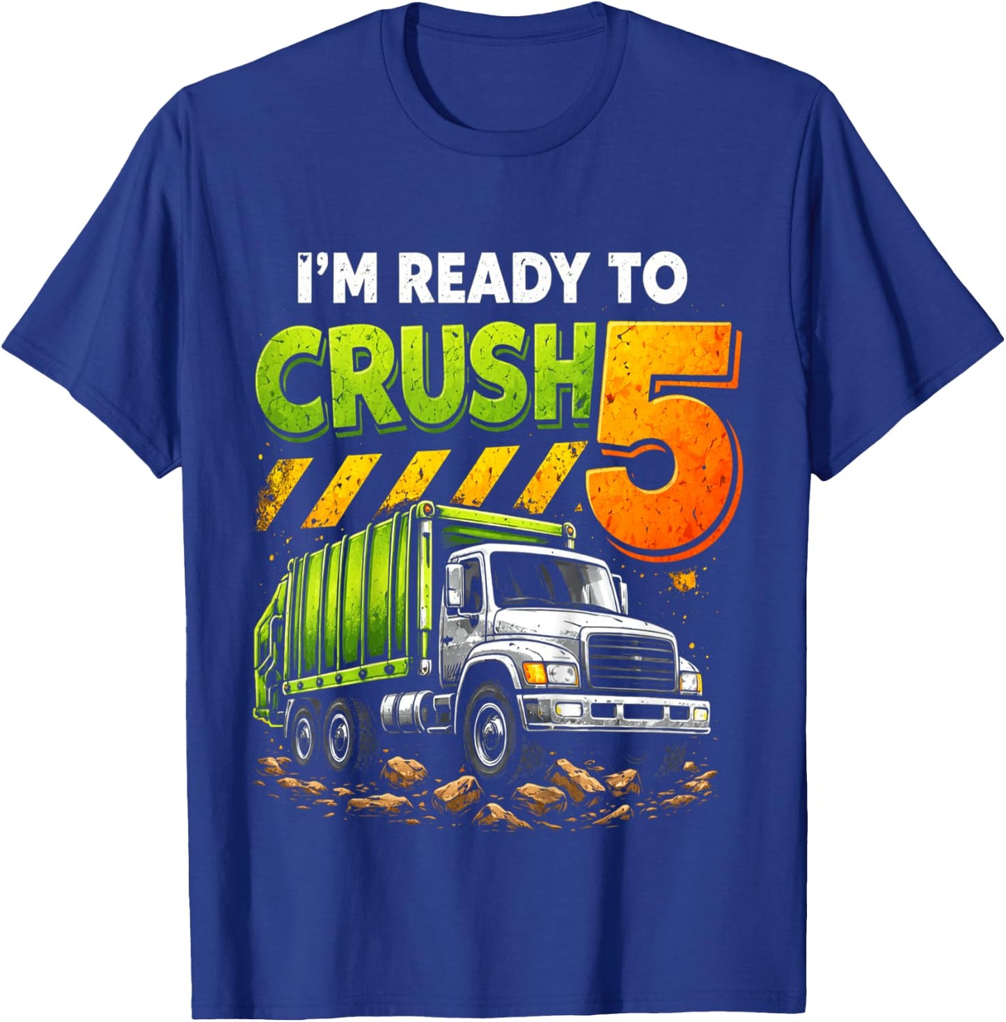 Kids I'm Ready to Crush Garbage Truck Five 5yr 5th Birthday Boys T-Shirt - T-Shirt | Royal
