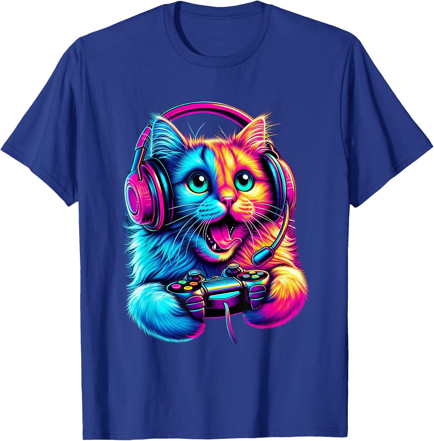 Cat Gaming Kitten Video Game Lover Nerd Gamer Kids T-Shirt - T-Shirt | Royal