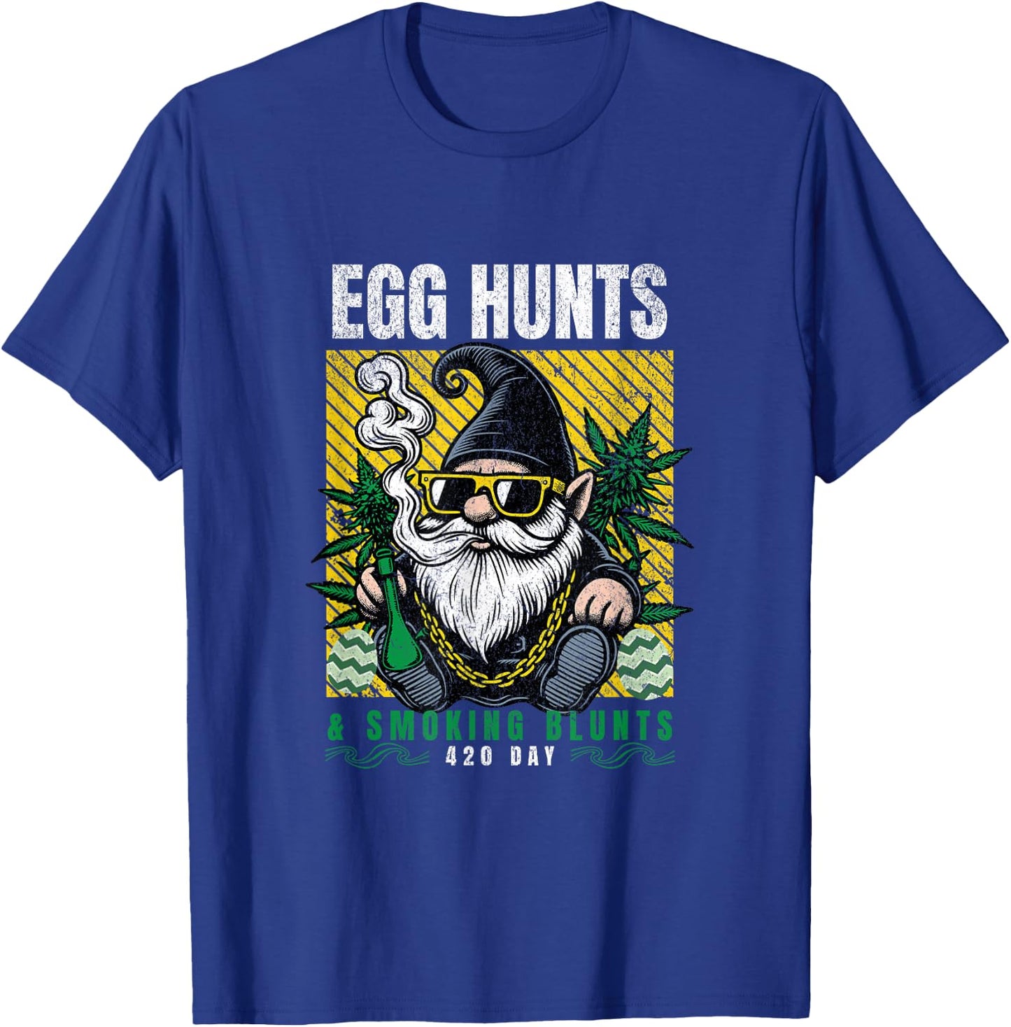 Stoned Easter Gnome With Joint 4/20 Marijuana Easter 420 Day T-Shirt - T-Shirt | Royal