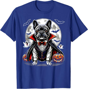 Spooky French Bulldog Halloween Vampire Pumpkin Ghosts Puppy Men Women Kids T-Shirt - T-Shirt | Royal