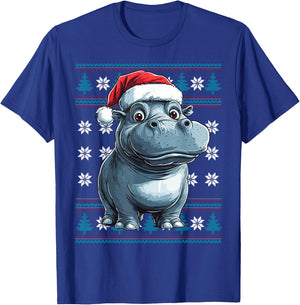 Hippo Santa Hat Ugly Christmas Sweater Hippo Lovers Holiday T-Shirt - T-Shirt | Royal