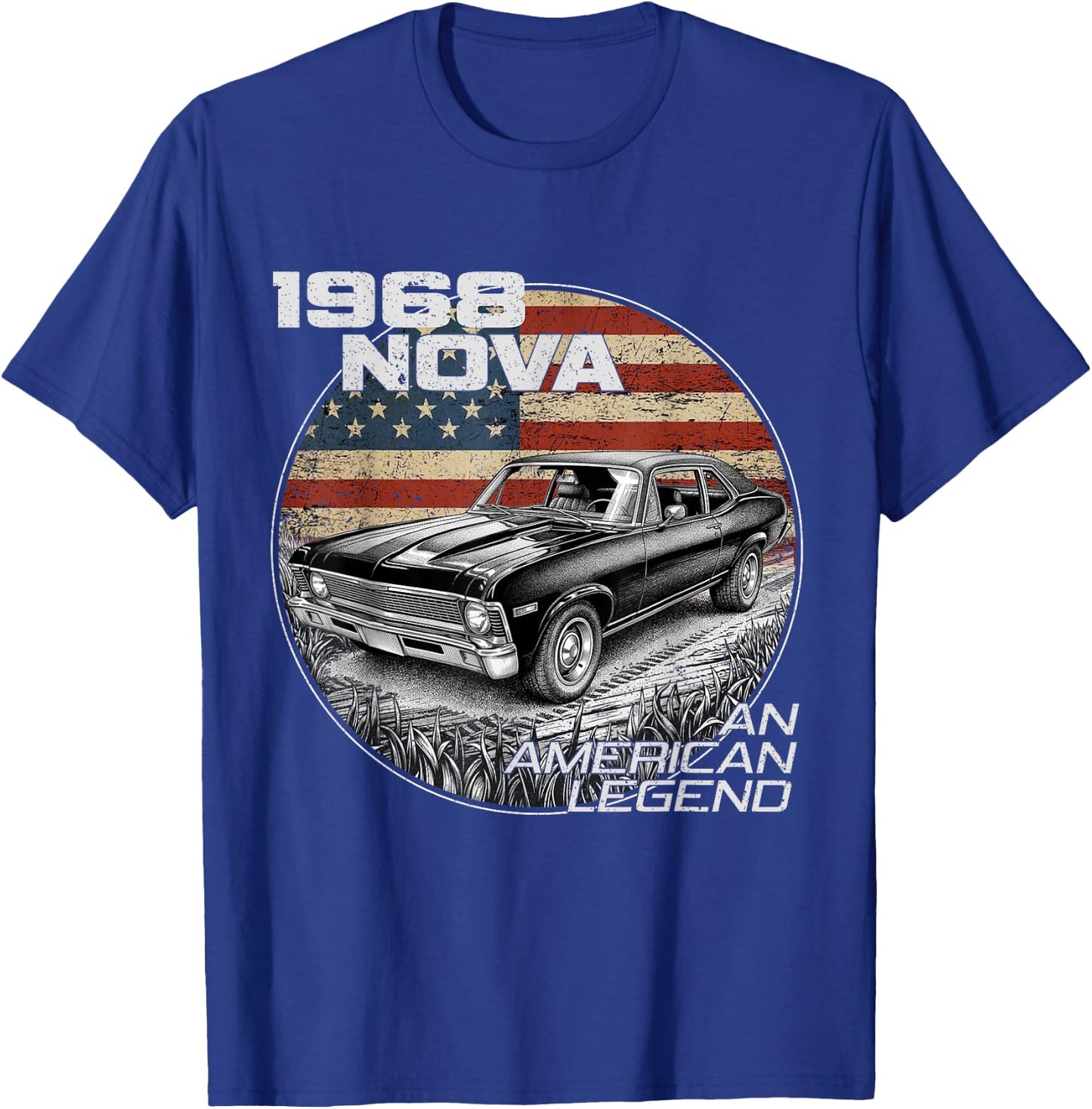 1968 68 Nova Silhouette Muscle Car American Flag T-Shirt - T-Shirt | Royal