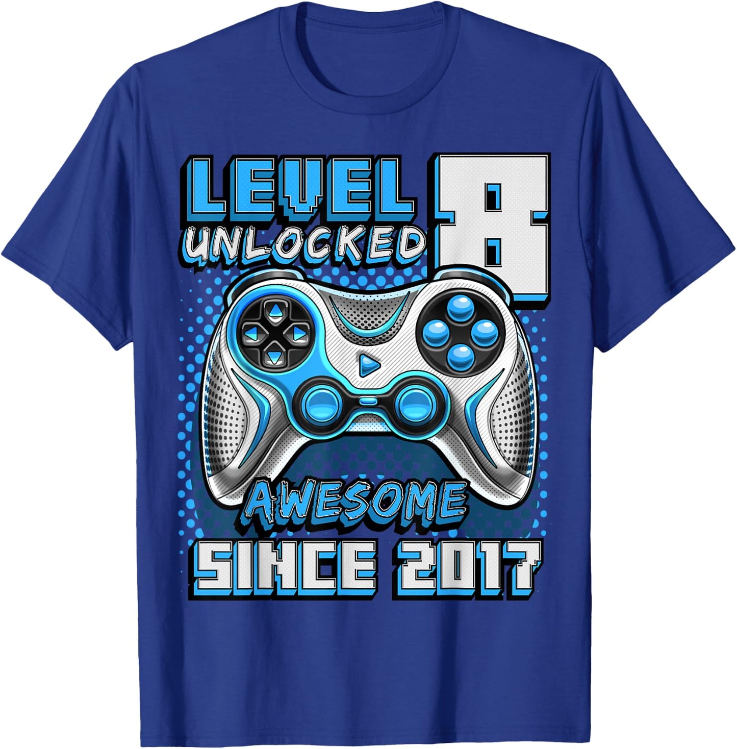 8th Birthday Boy Level 8 Gamer 8 Year Video Game Party T-Shirt - T-Shirt | Royal