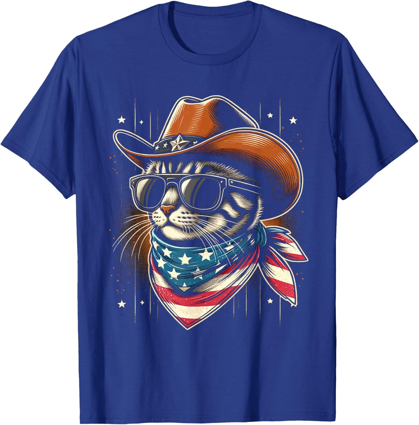 Funny Patriotic Cowboy Cat 4th of July Women Kids T-Shirt - T-Shirt | Royal