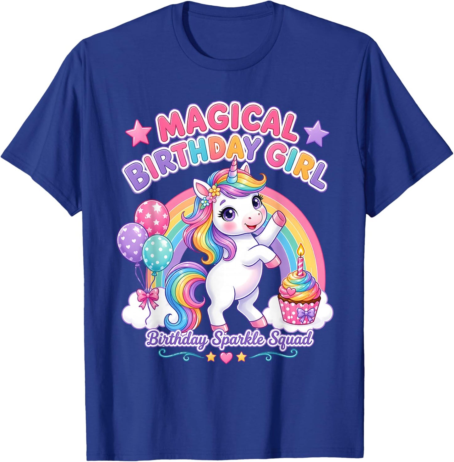 Rainbow Unicorn Birthday Girl Cupcake Party T-Shirt - T-Shirt | Royal