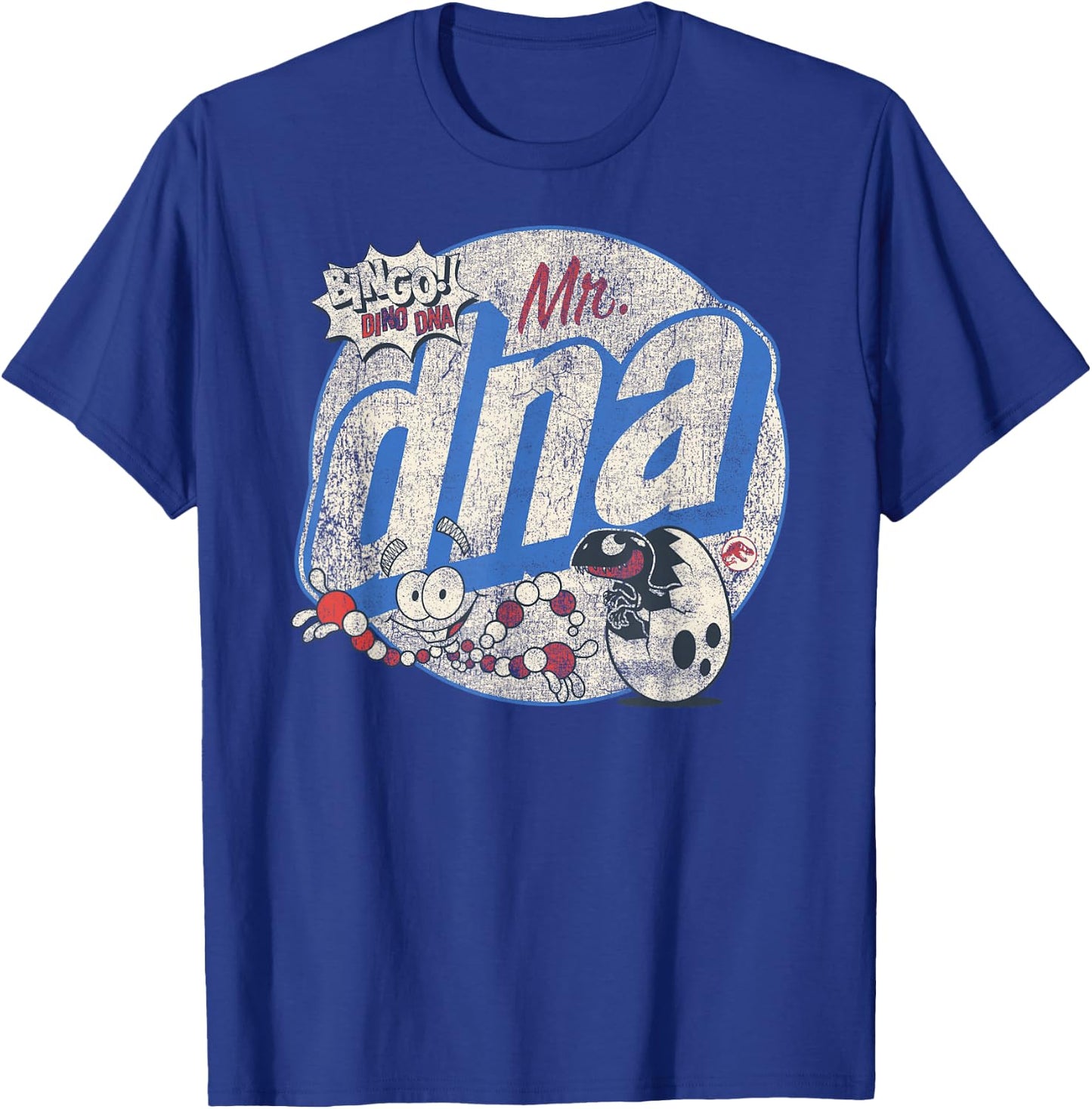 Jurassic World Retro Mr. DNA Bingo Dino Logo Small T-Shirt - T-Shirt | Royal