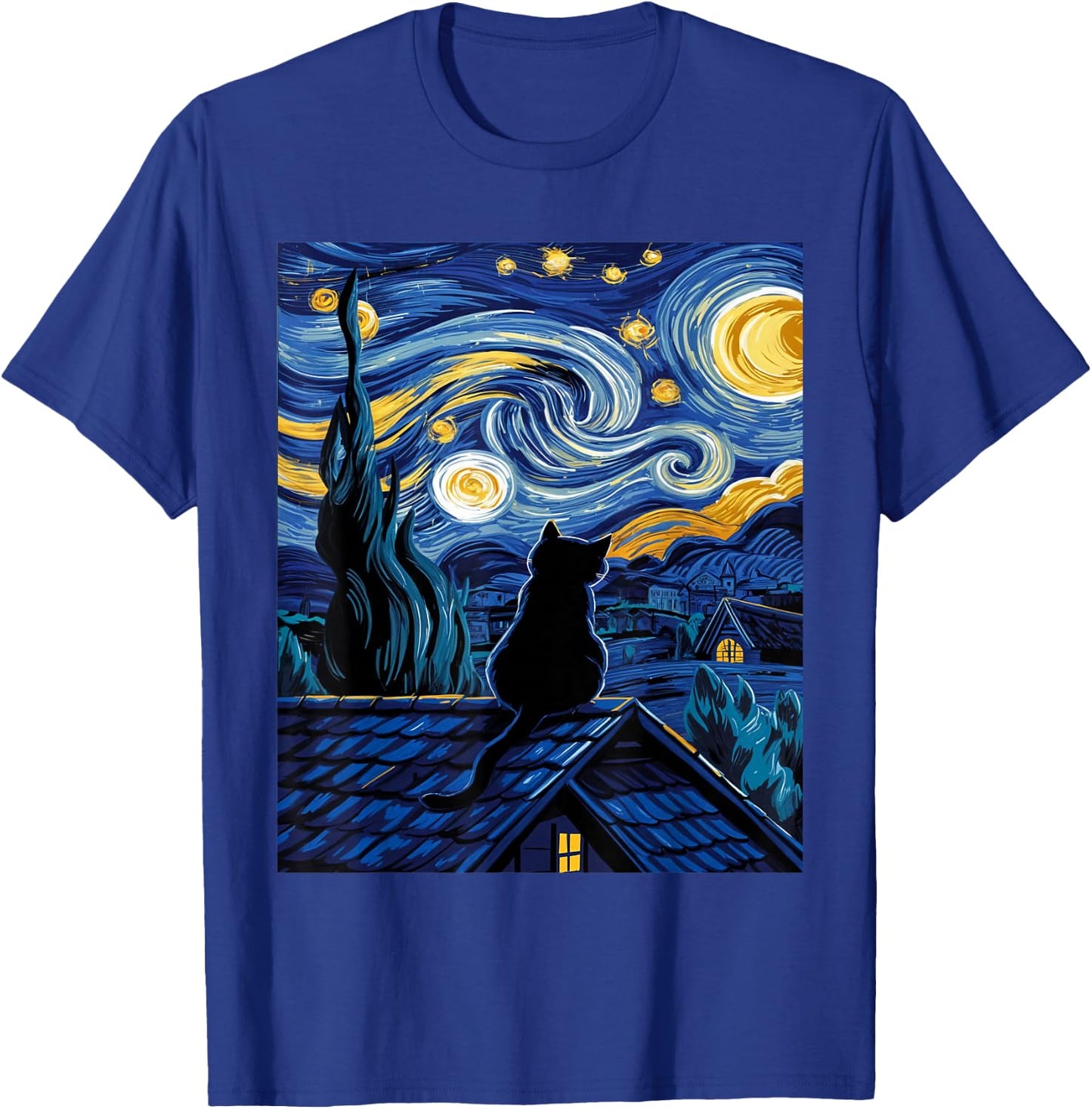 Cat Starry Night Van Gogh Cat Art Lover Funny Cat T-Shirt - T-Shirt | Royal
