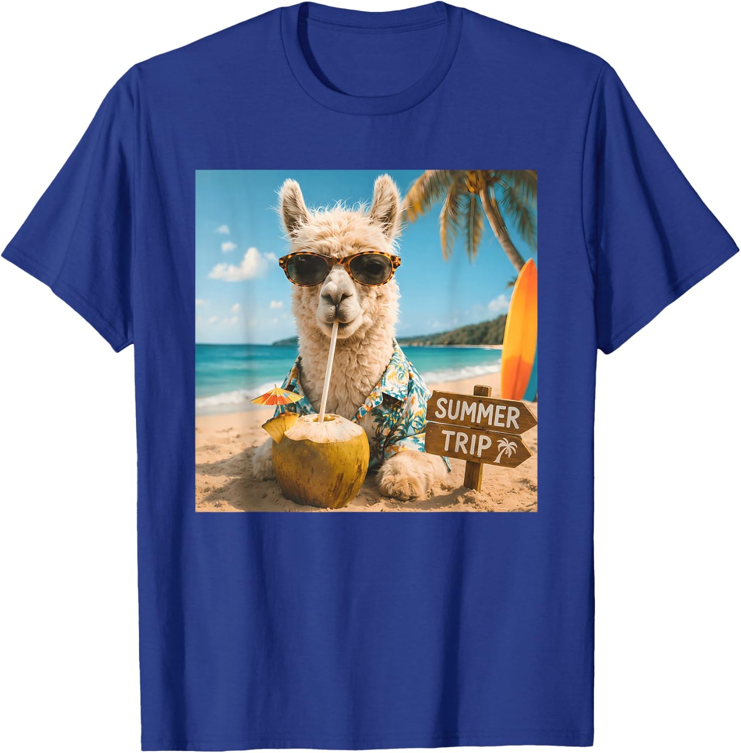 Funny Llama Summer Trip Beach Cruise Vacation Matching T-Shirt - T-Shirt | Royal