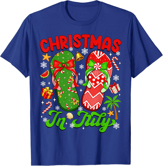 Christmas in July Flip Flops Xmas Summer Beach Vacation Kid T-Shirt - T-Shirt | Royal