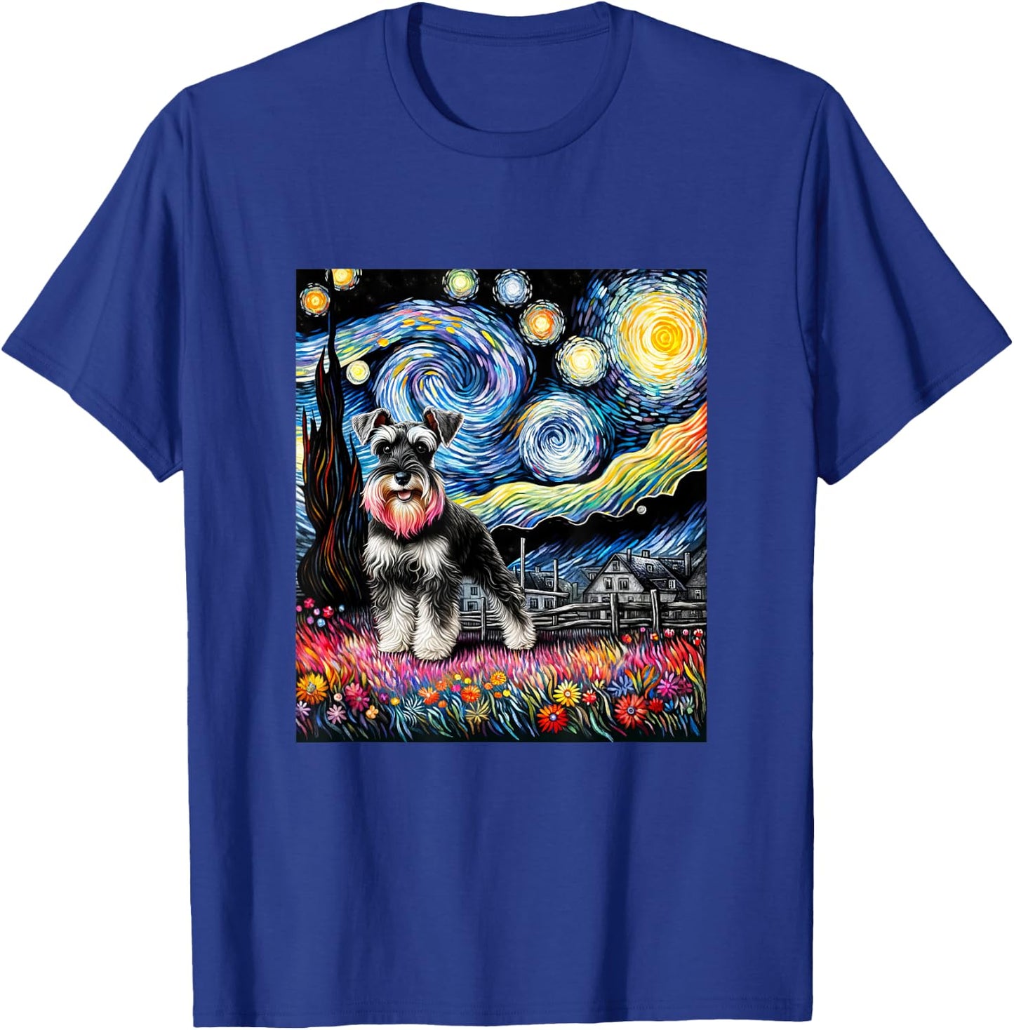Miniature Schnauzer Dog Van Gogh Starry Night Painting T-Shirt - T-Shirt | Royal