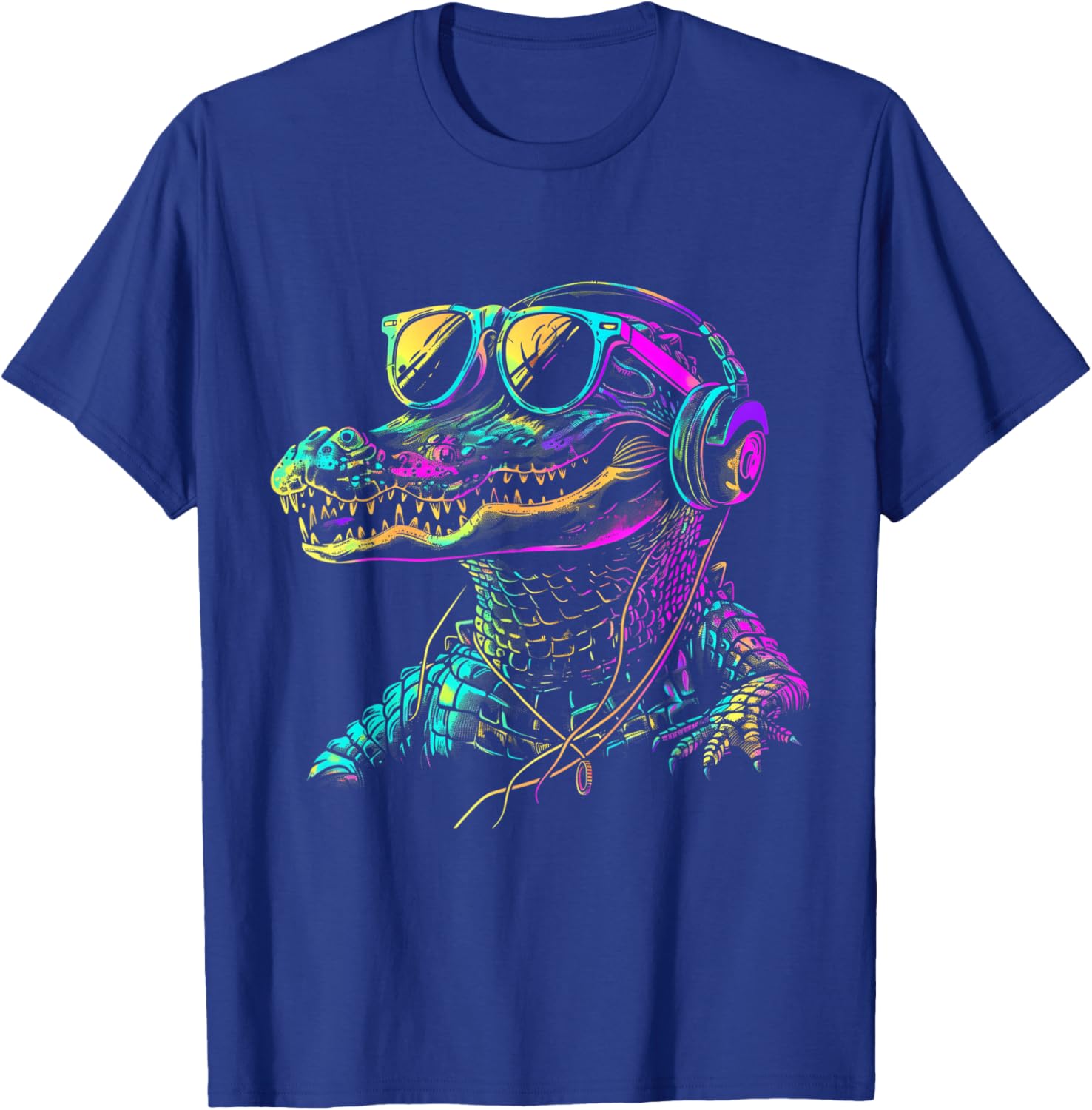 Alligator Headphones Music DJ Gator Crocodile Reptile Funny T-Shirt - T-Shirt | Royal