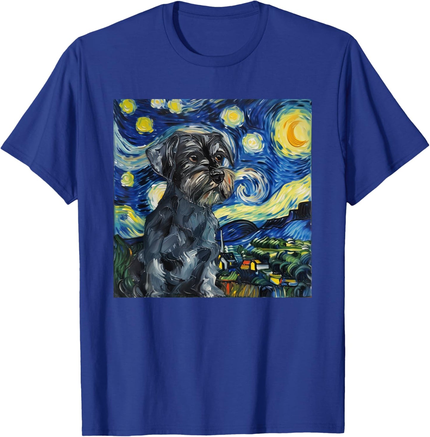 Miniature Schnauzer Dog Van Gogh Style Starry Night T-Shirt - T-Shirt | Royal