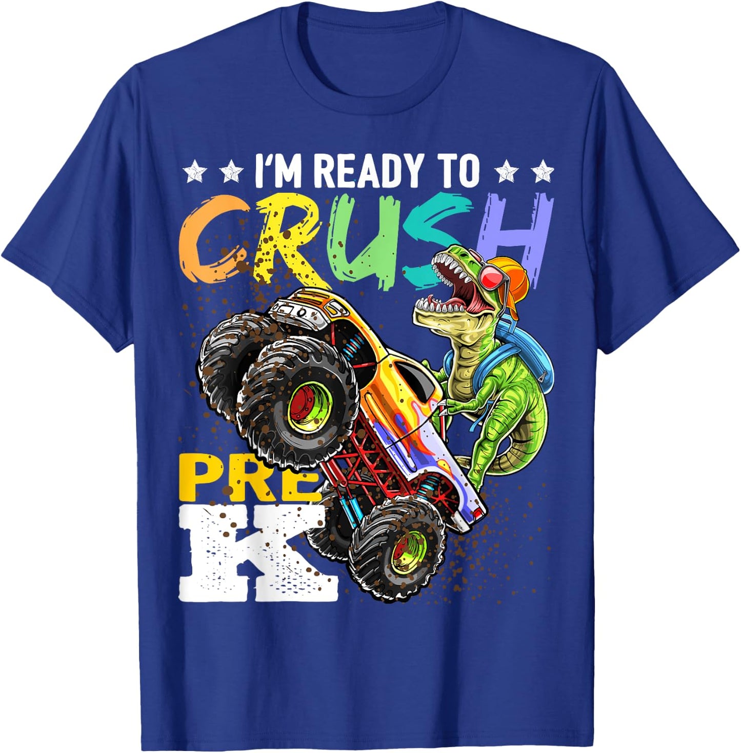 Crush Pre-K Dinosaur Monster Truck Back to School Boy Gifts T-Shirt - T-Shirt | Royal