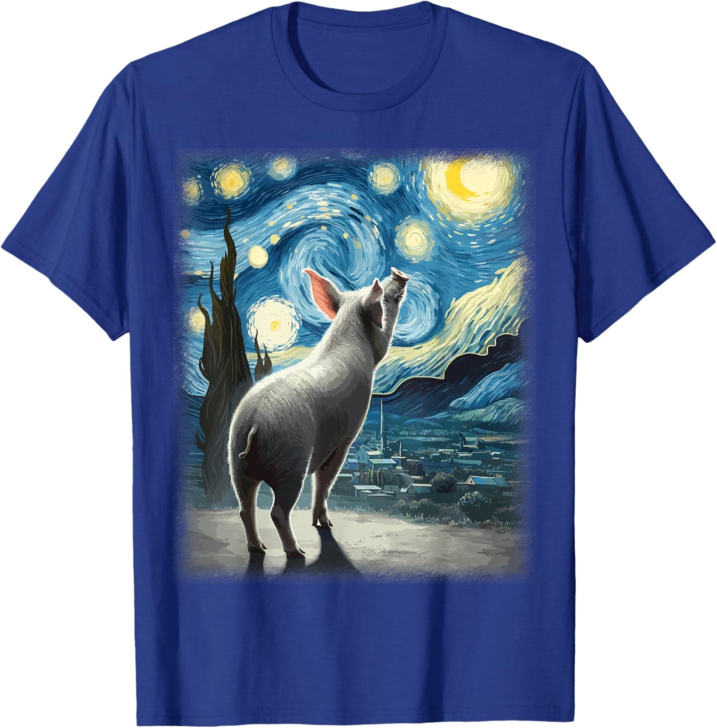 Pig Star Gazer - Artistic Van Gogh Style Starry Night Pig T-Shirt - T-Shirt | Royal