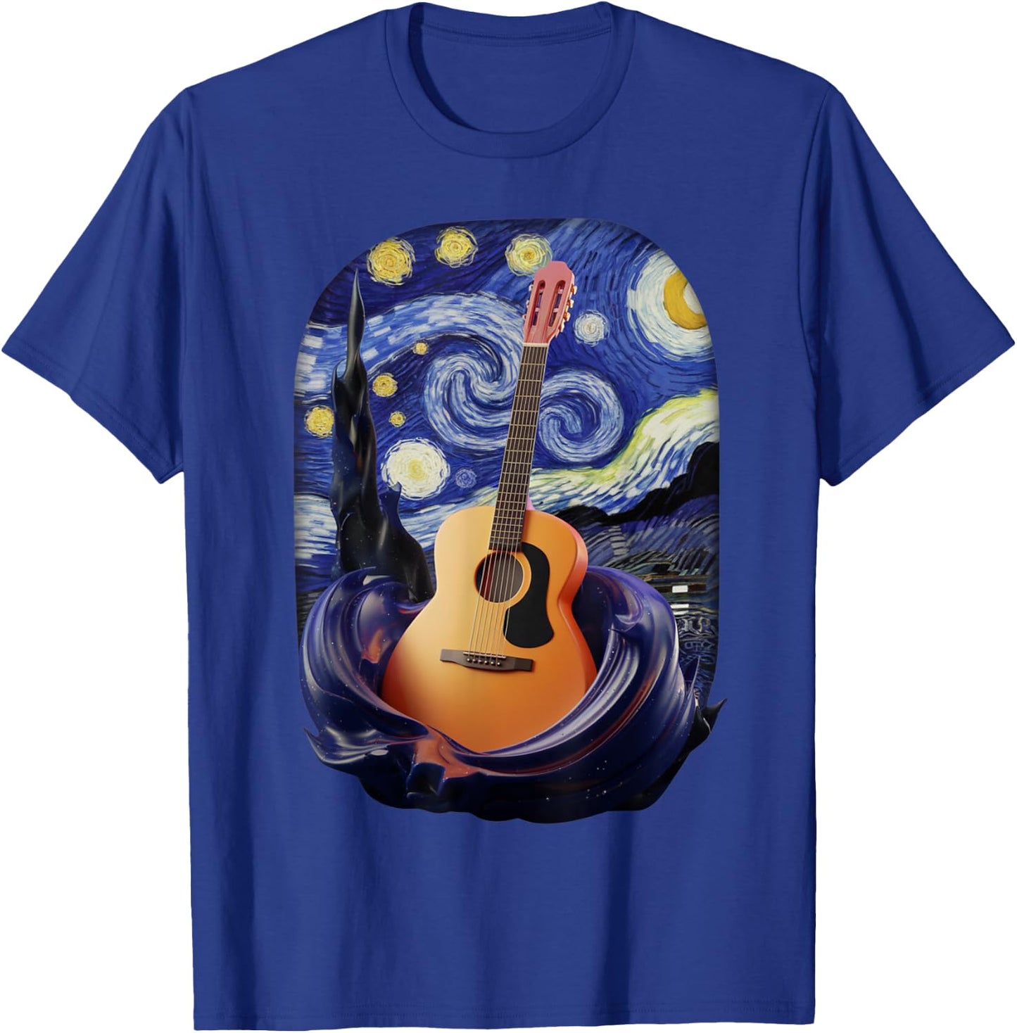 Starry Night Inspired Acoustic Guitar Art T-Shirt - T-Shirt | Royal