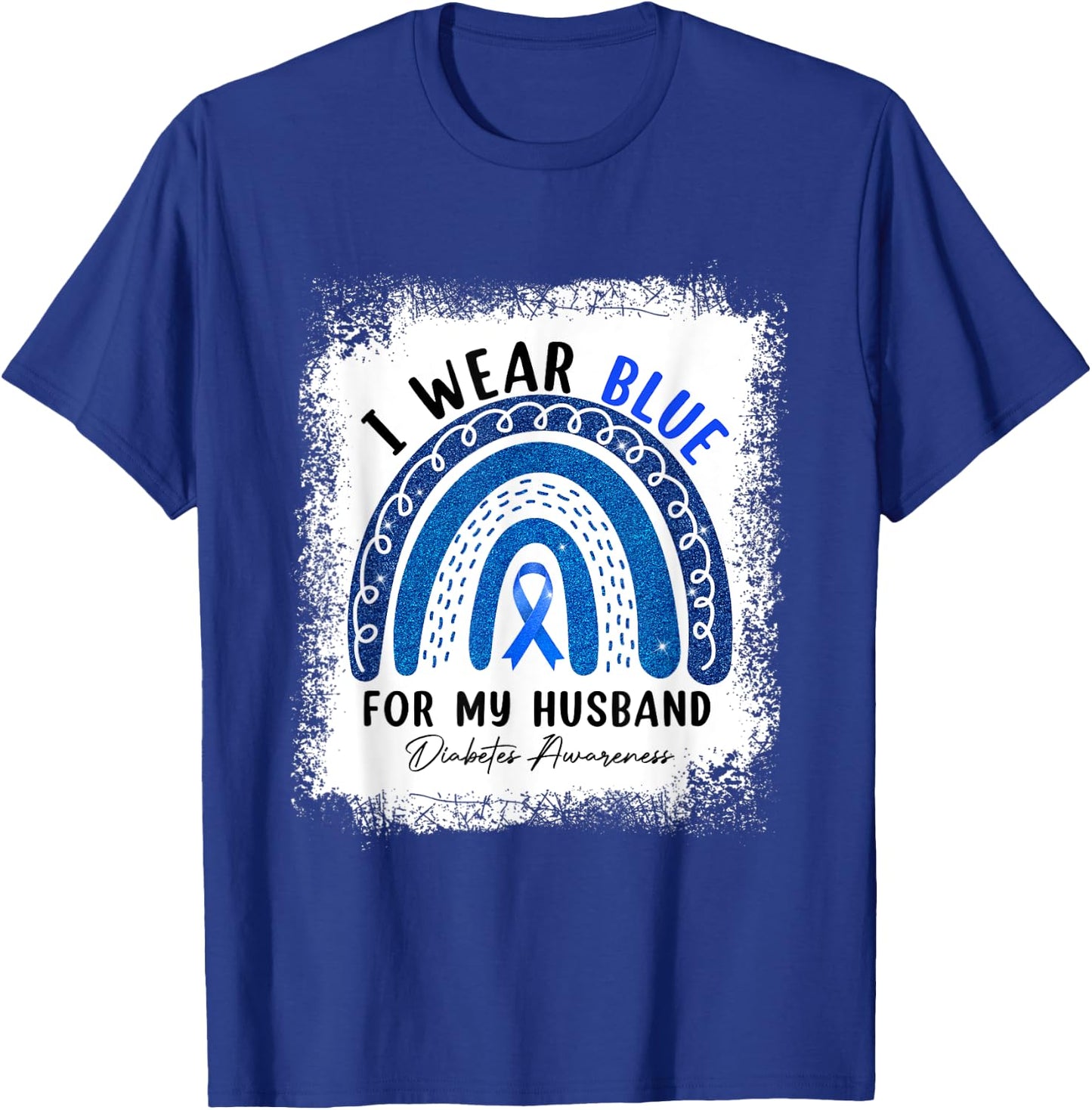 Rainbow I Wear Blue Ribbon For My Husband Diabetes Awareness T-Shirt - T-Shirt | Royal