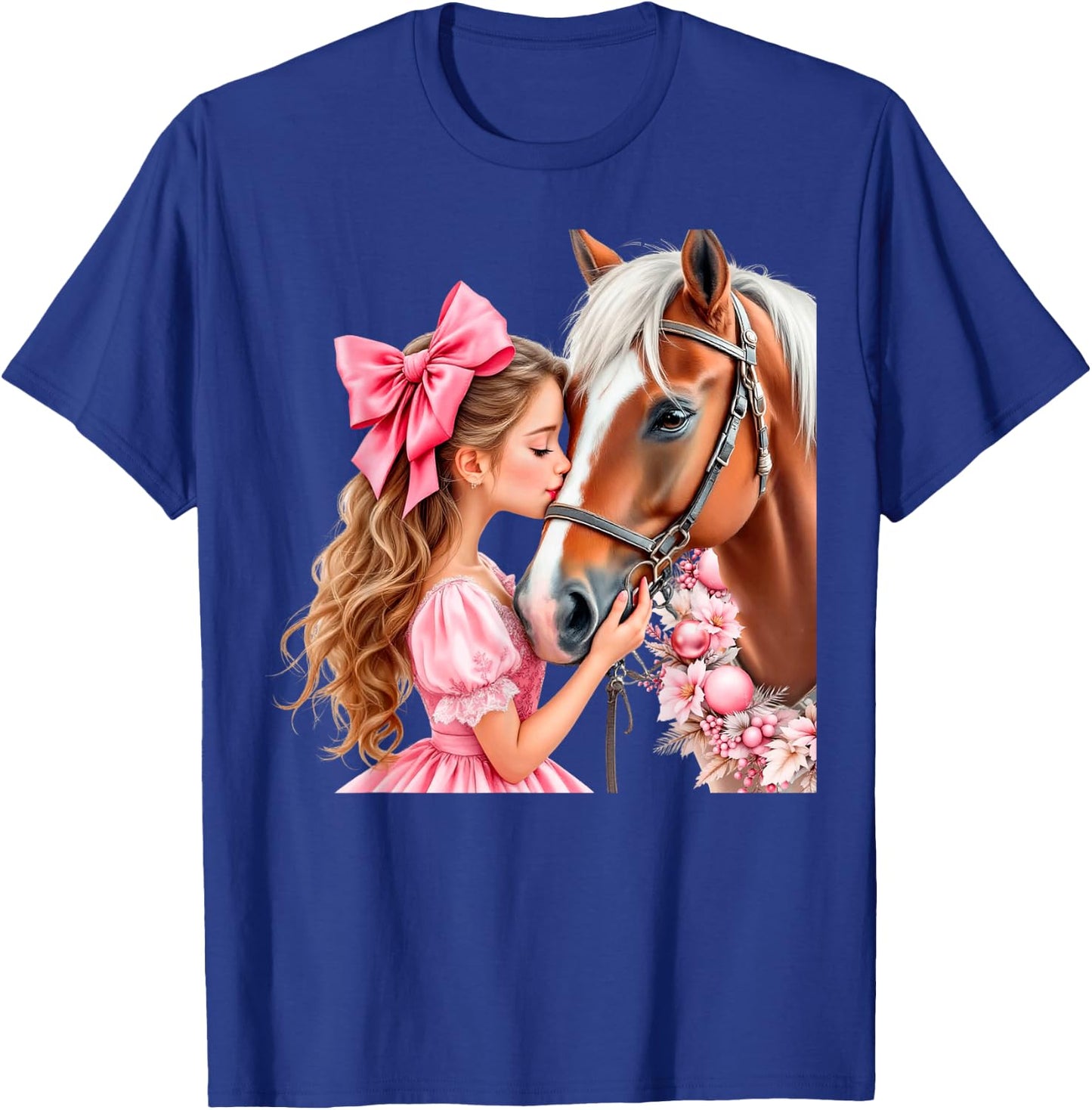 Horse Christmas Girl Equestrian Rider Cowgirl Pink Floral T-Shirt - T-Shirt | Royal