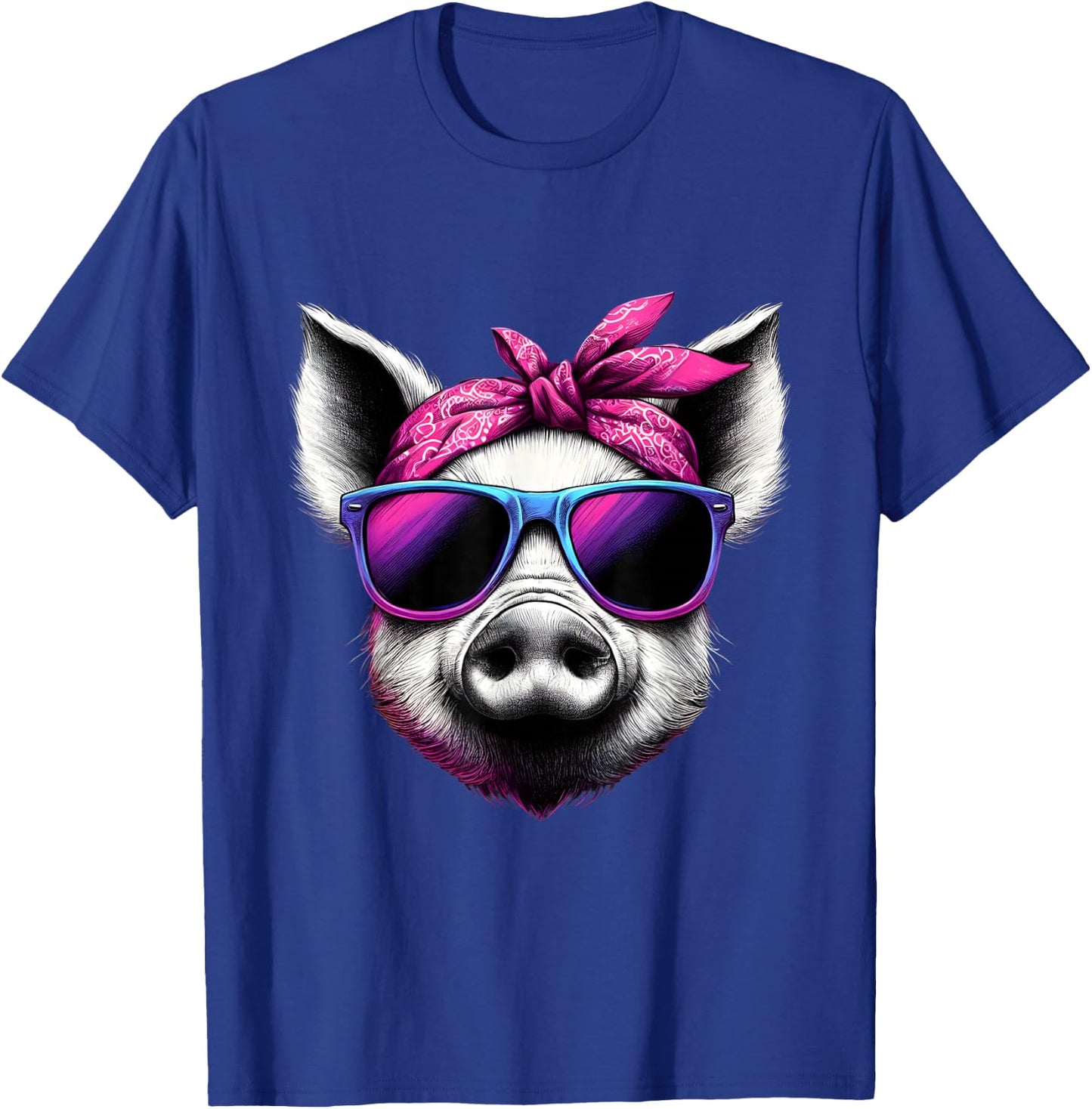 Pig Wearing A Pink Bandana Headband And Sunglasses T-Shirt - T-Shirt | Royal