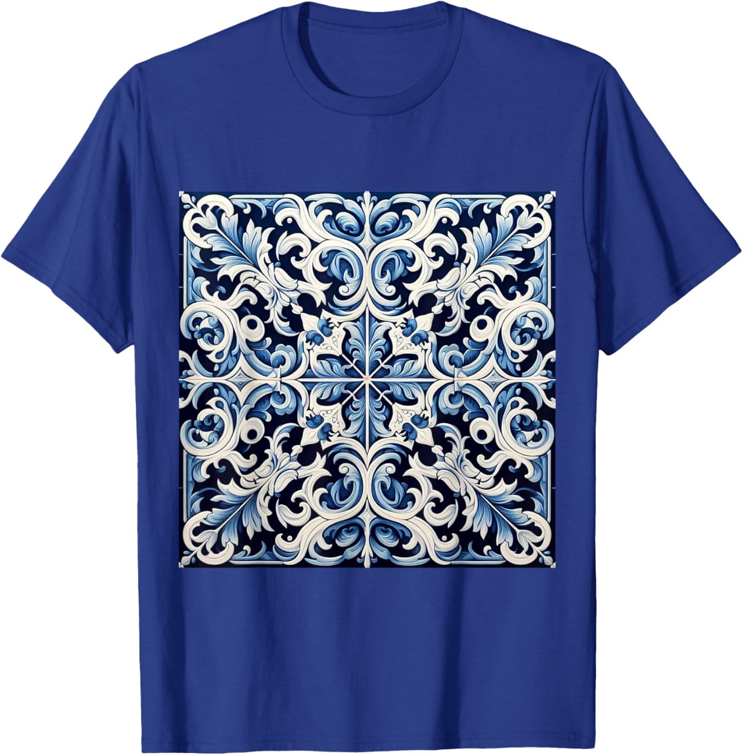 Blue and white Portuguese plaid pattern Mediterranean art T-Shirt - T-Shirt | Royal