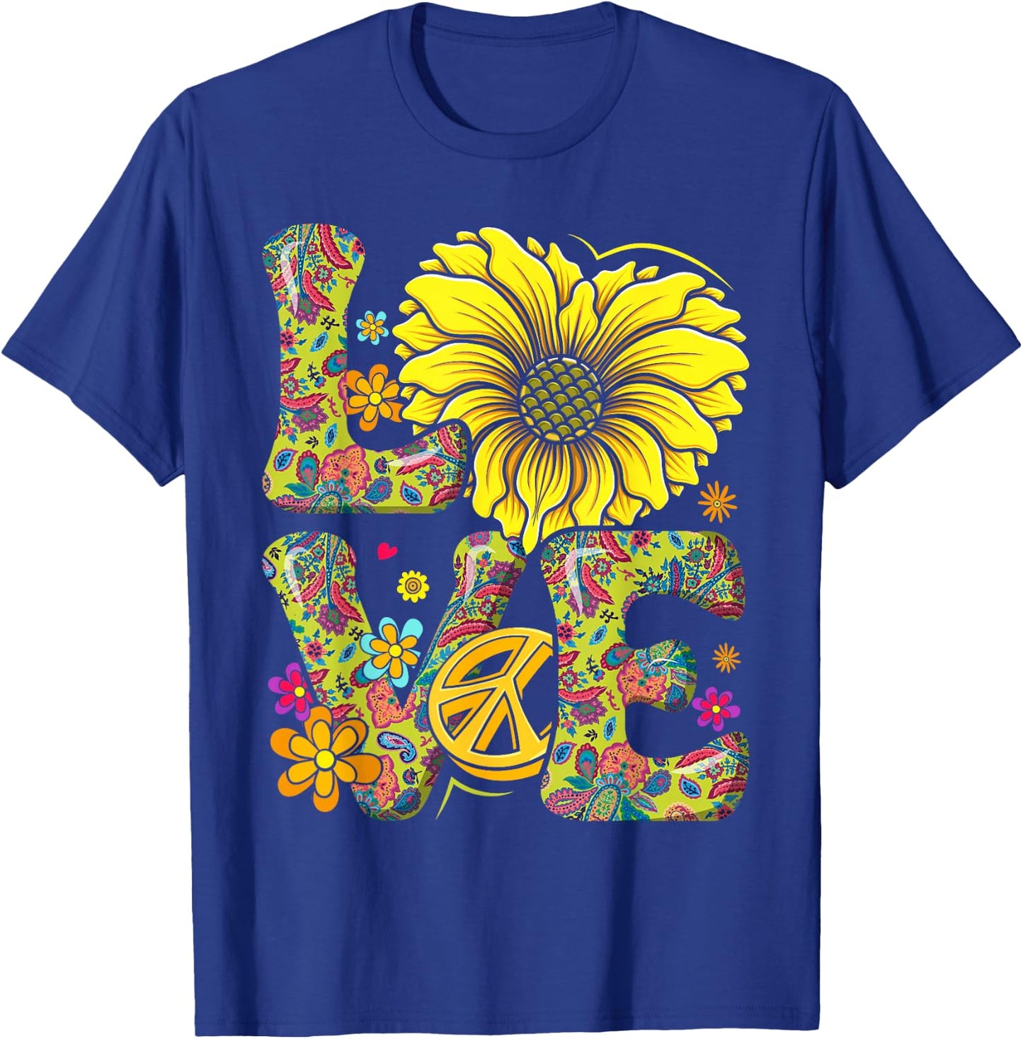 Flower Power Love Retro Hippie 60s 70s Peace , black T-Shirt - T-Shirt | Royal