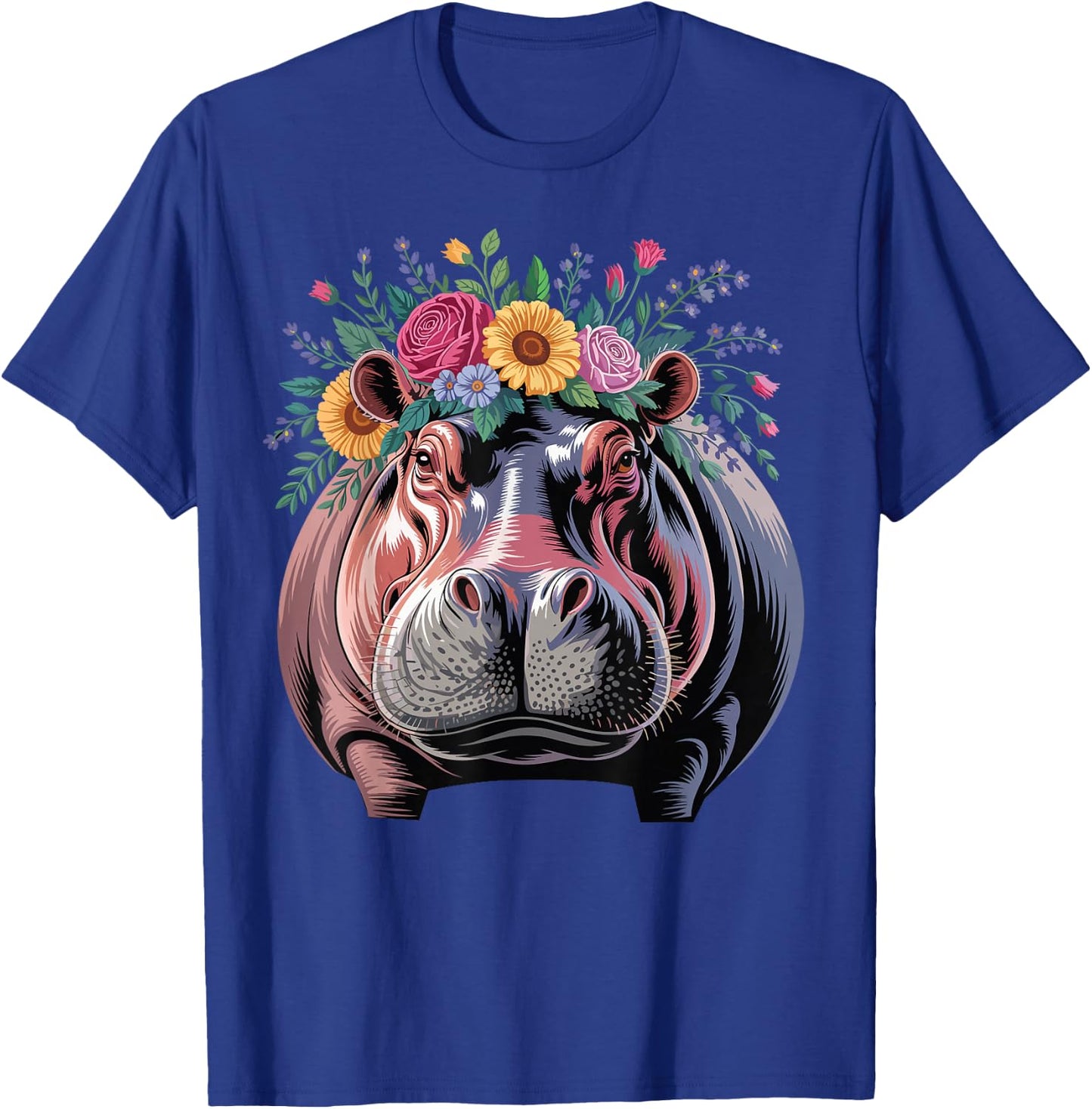 Floral Aesthetic Hippopotamus Lover Animal Face Hippo T-Shirt - T-Shirt | Royal