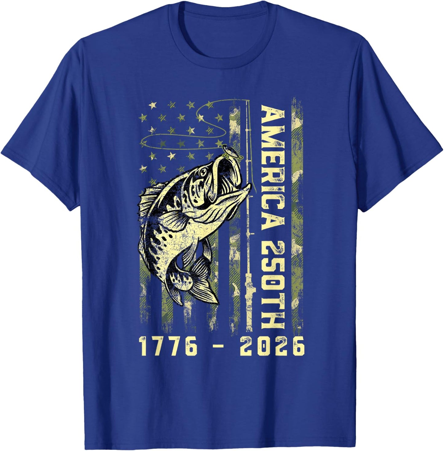 250 Years American 1776 2026 Fishing USA Flag Fish Lover T-Shirt - T-Shirt | Royal