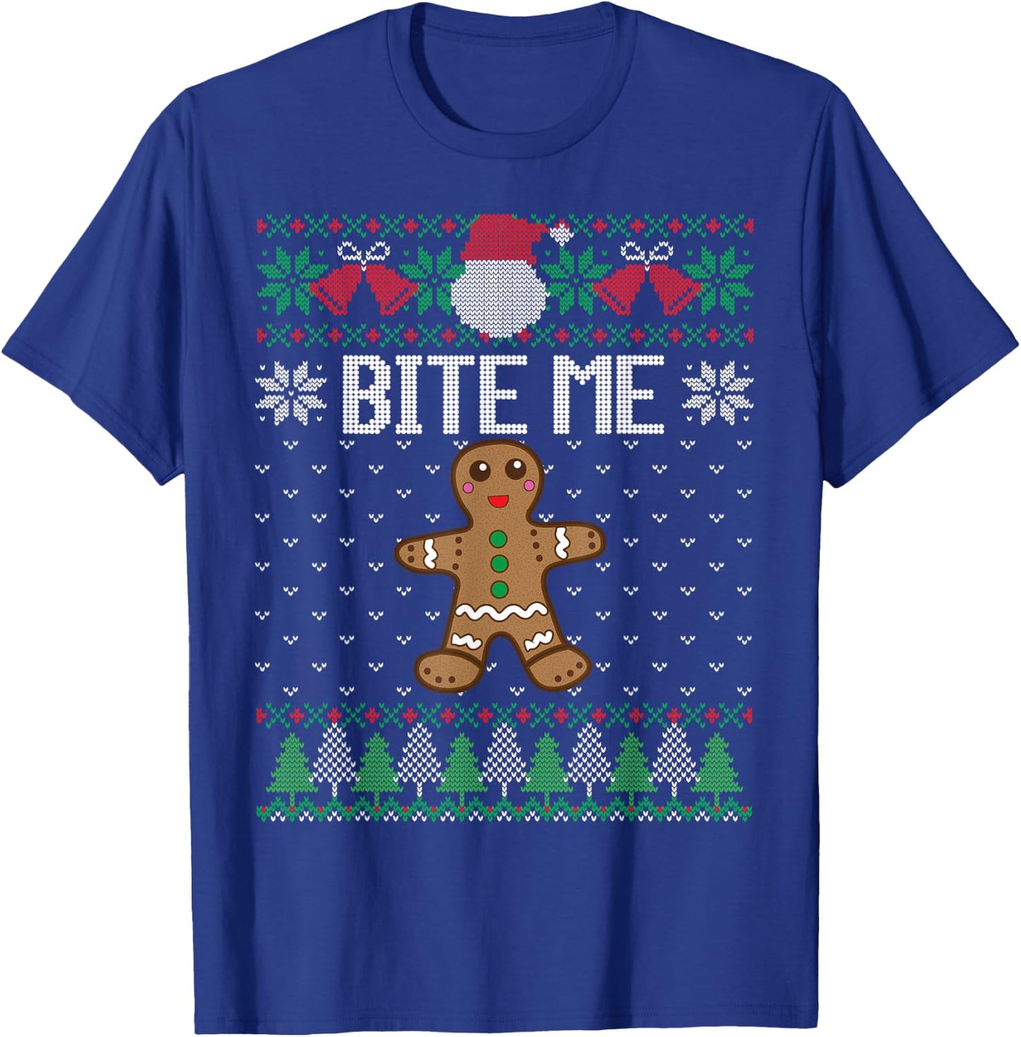 Funny Ugly Christmas Sweater Bite Me Gingerbread Man T-Shirt - T-Shirt | Royal