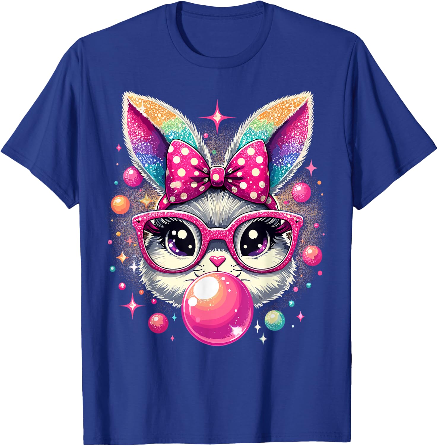 Happy Easter Bunny Tie Dye Coquette Bow Rabbit Face Easter T-Shirt - T-Shirt | Royal