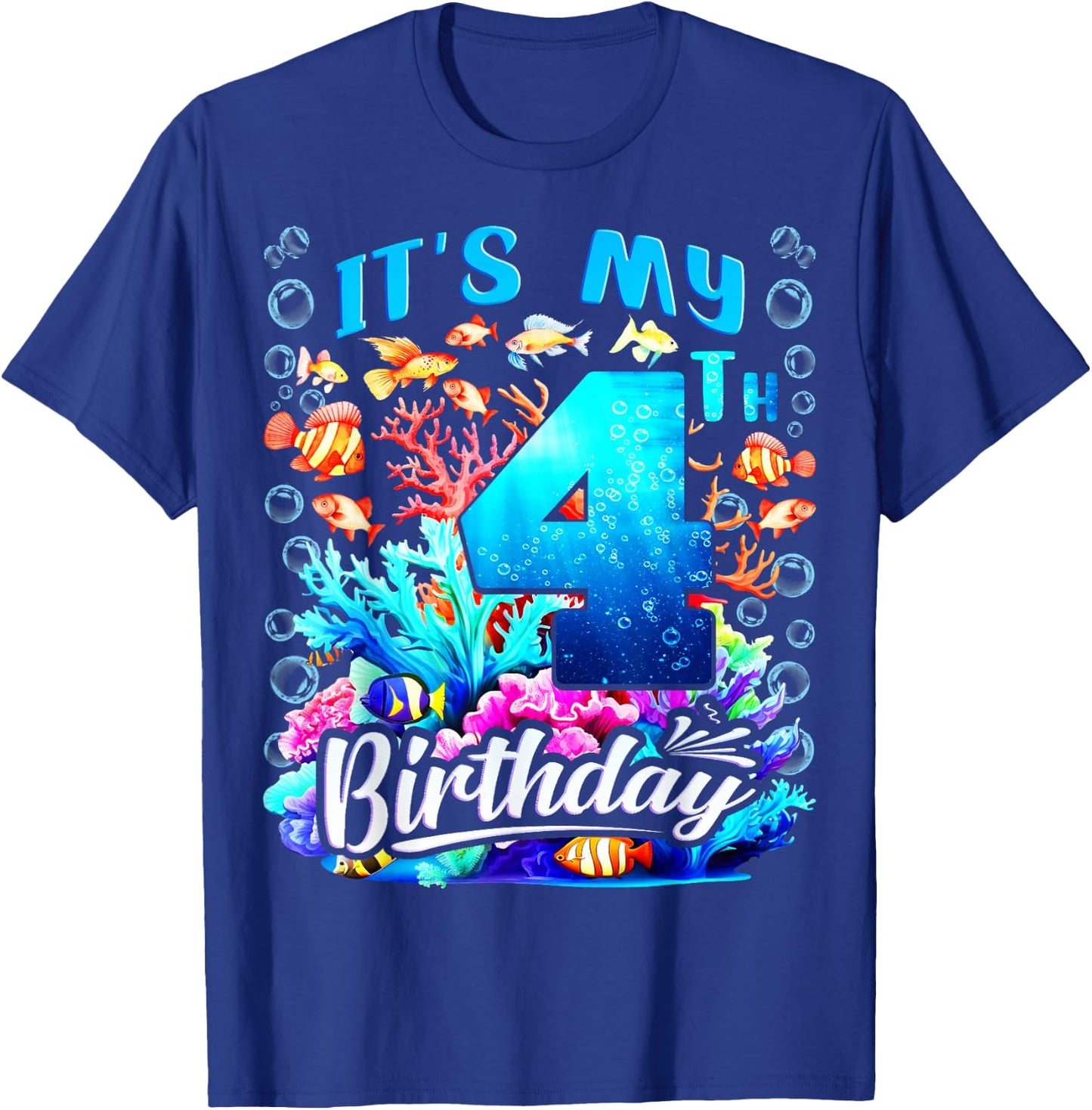 It's My 4th Birthday Boy Sea Fish Ocean Animals Aquarium T-Shirt - T-Shirt | Royal