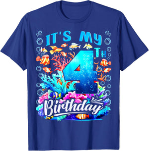 It's My 4th Birthday Boy Sea Fish Ocean Animals Aquarium T-Shirt - T-Shirt | Royal