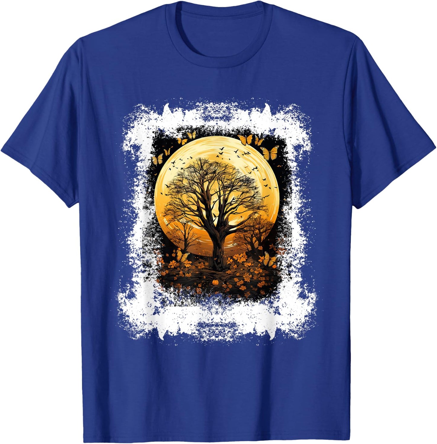 Fall Autumn falling leaves with Tree and Butterfly T-Shirt - T-Shirt | Royal