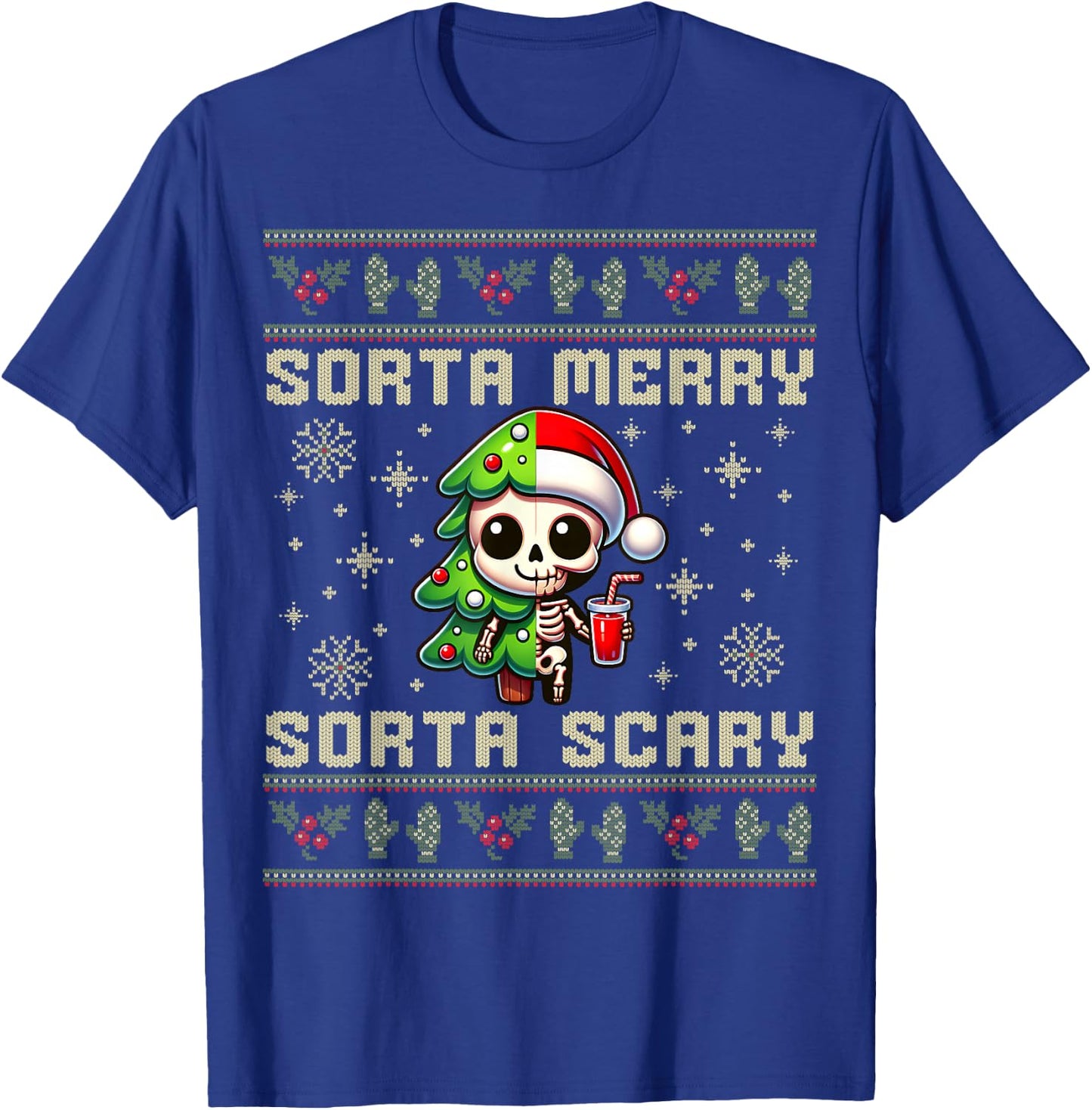 Funny Christmas Sorta Merry Sorta Scary Skeleton Xmas Men T-Shirt - T-Shirt | Royal