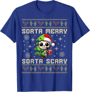Funny Christmas Sorta Merry Sorta Scary Skeleton Xmas Men T-Shirt - T-Shirt | Royal