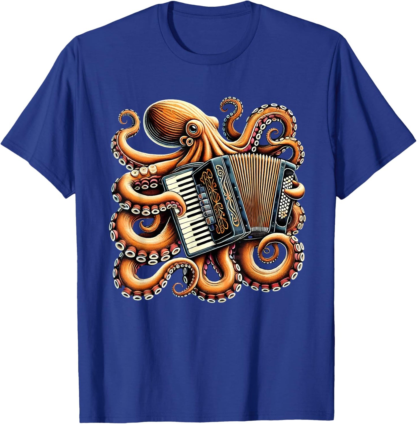 Octopus Playing Accordion Accordionist Accordion Player T-Shirt - T-Shirt | Royal