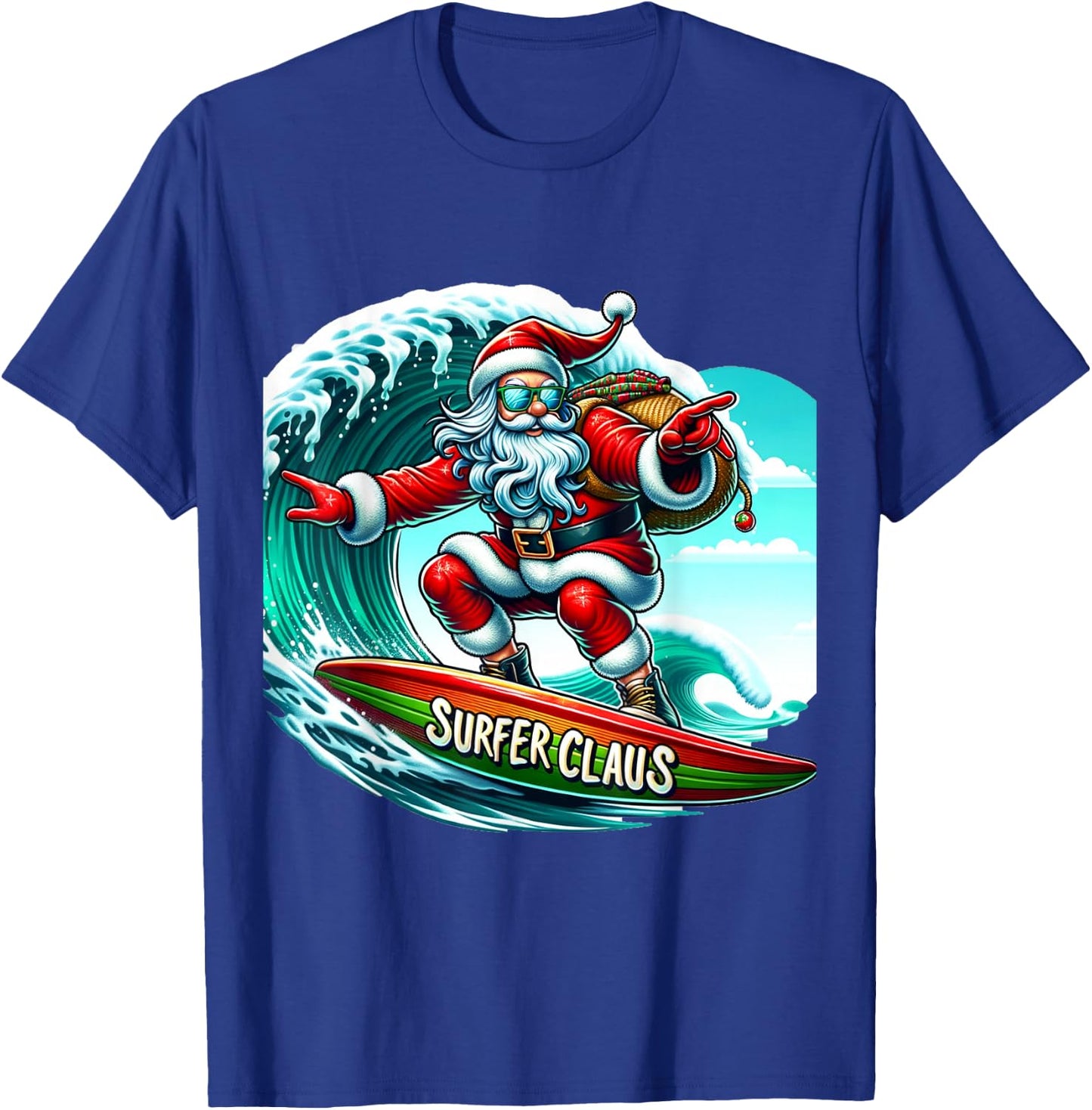 Surfer Claus Santa on Surfboard Wave Rider Christmas Xmas T-Shirt - T-Shirt | Royal