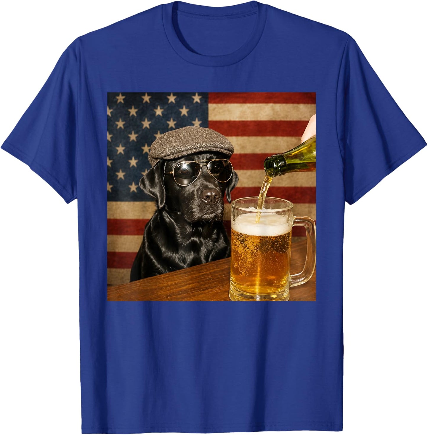 Black Lab Drinking Beer Funny Dog Glasses with Hat Meme T-Shirt - T-Shirt | Royal