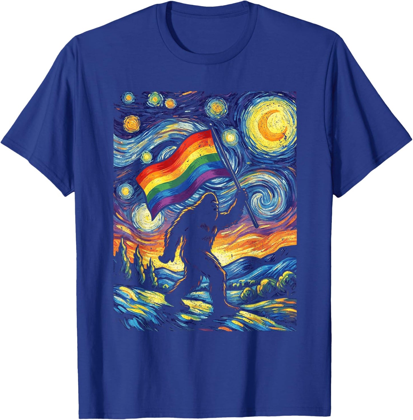 Bigfoot Starry Night Sasquatch Gay Pride LGBT Support T-Shirt - T-Shirt | Royal