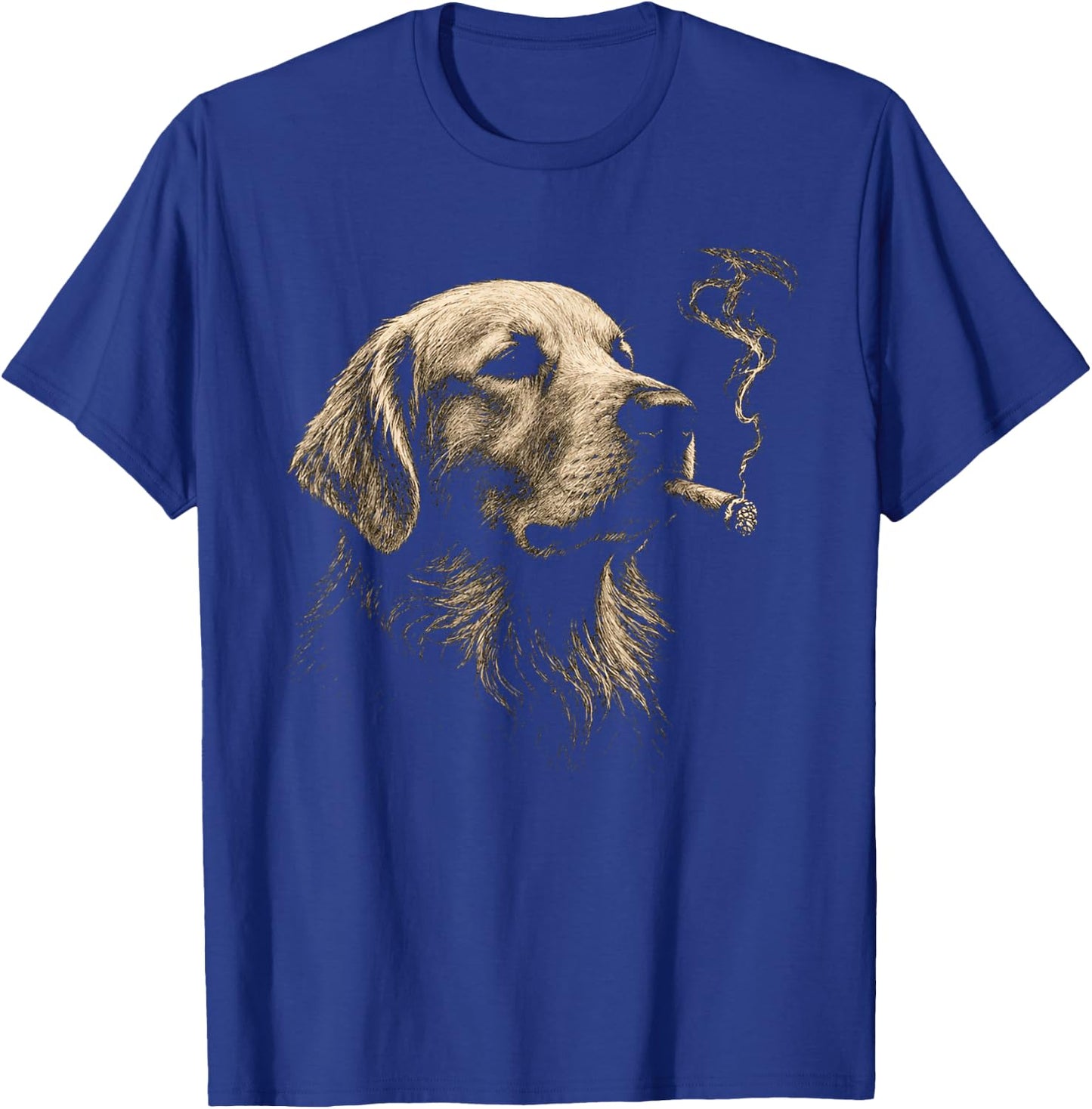 Golden Retriever Smoking Cigar Funny Dog Lover Vintage T-Shirt - T-Shirt | Royal