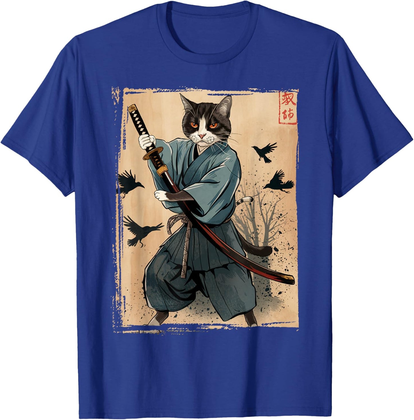 Samurai Cat Anime Cool Funny Graphic Women Kids T-Shirt - T-Shirt | Royal