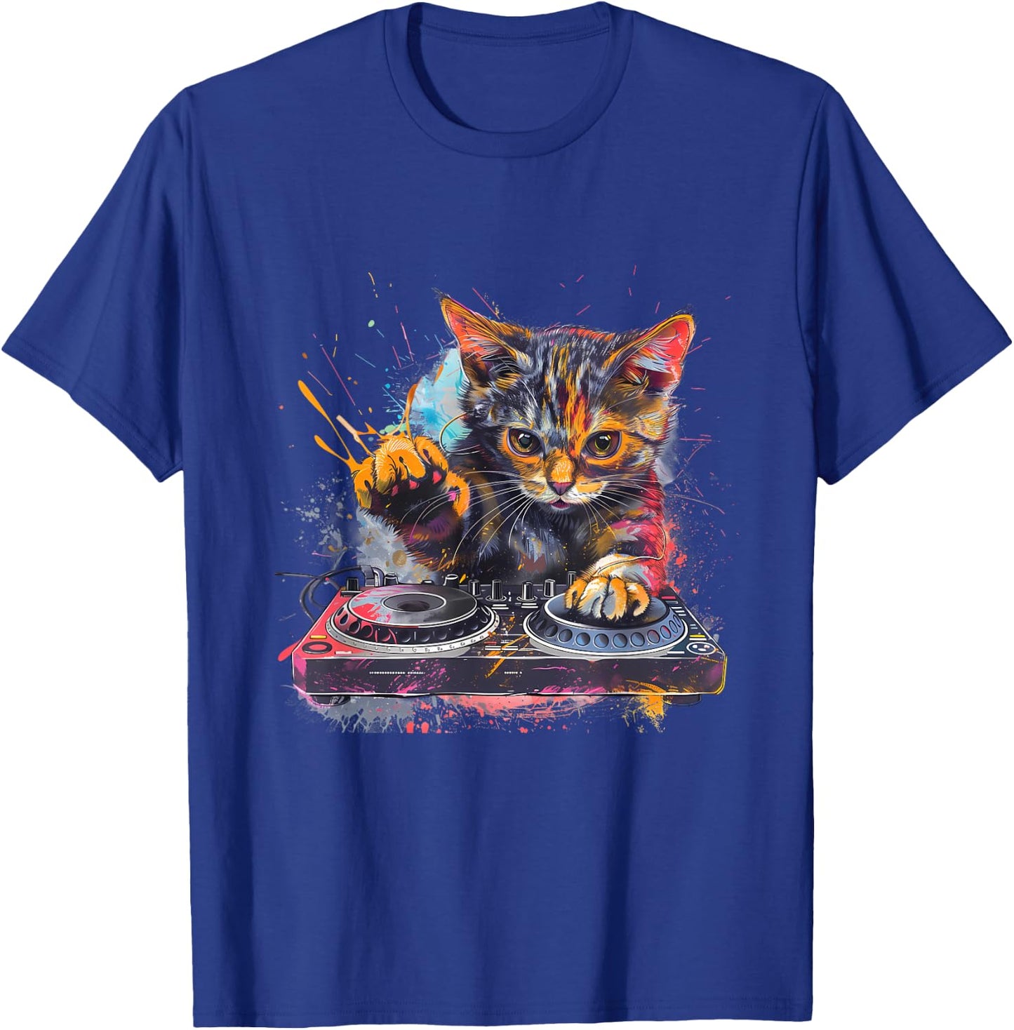 DJ Cat Turntable DJ Cat EDM Artwork House Music Beatmaker T-Shirt - T-Shirt | Royal