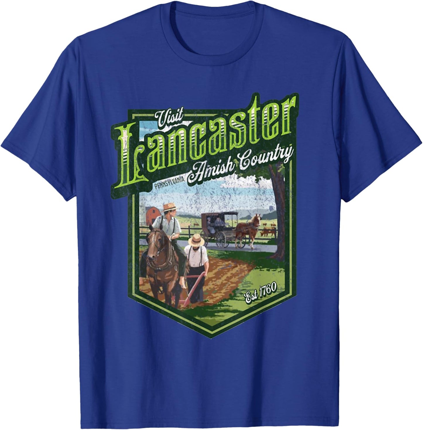 Visit Lancaster Pennsylvania Amish Country Est 1760 Logo T-Shirt - T-Shirt | Royal