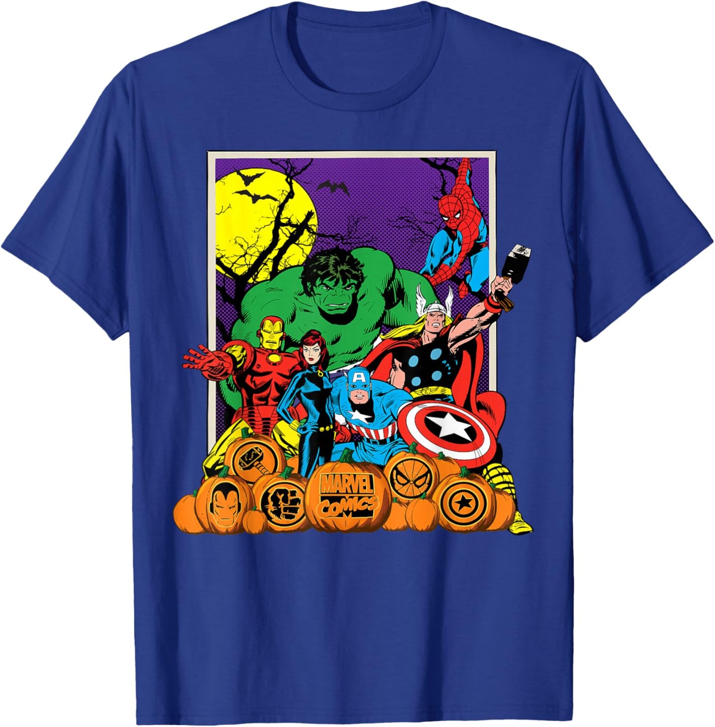Marvel Heroes Pumpkin Patch Classic Retro Graphic T-Shirt - T-Shirt | Royal