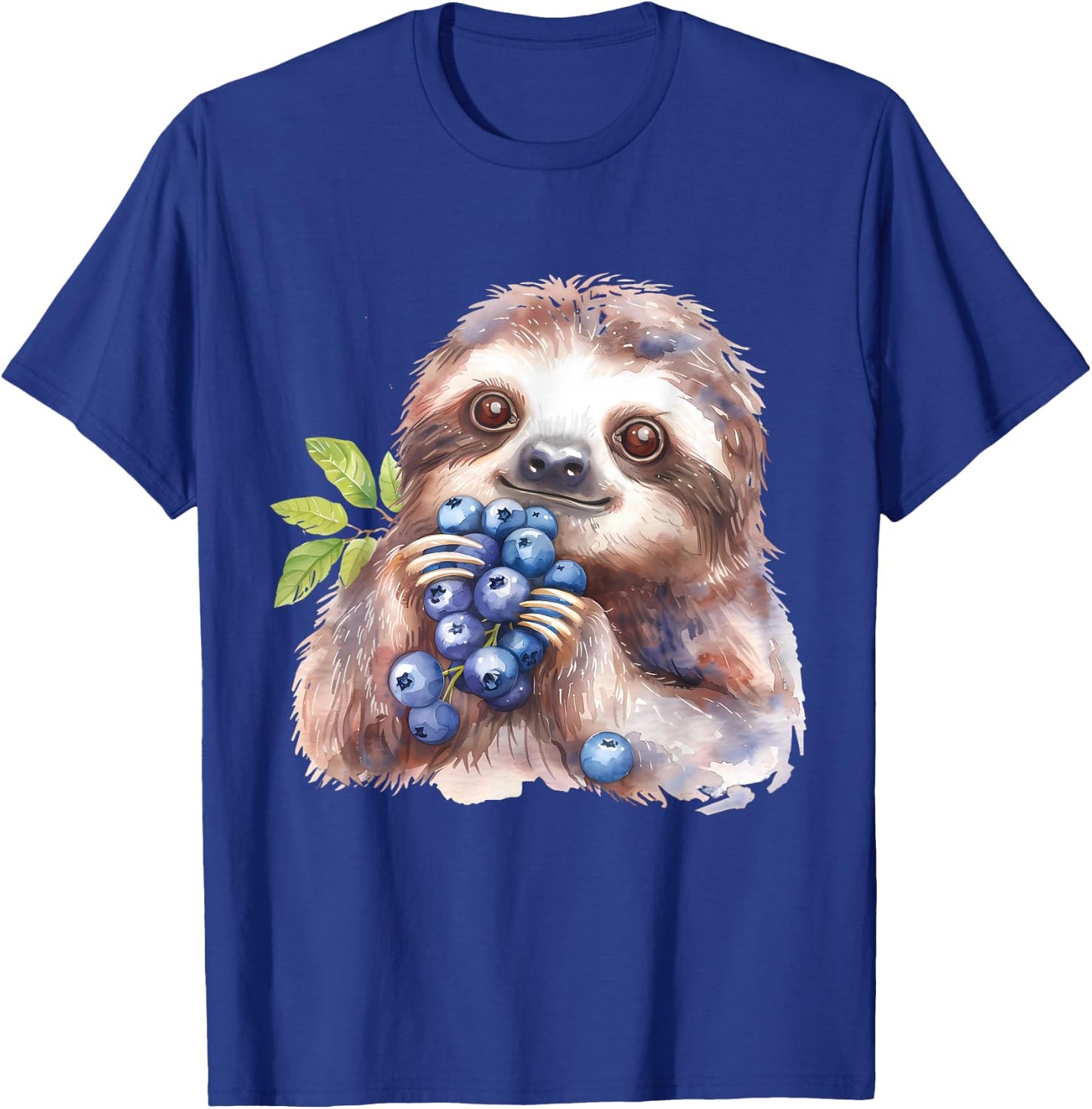 Blueberry Sloth Watercolor Motif Blueberries Animal Art T-Shirt - T-Shirt | Royal