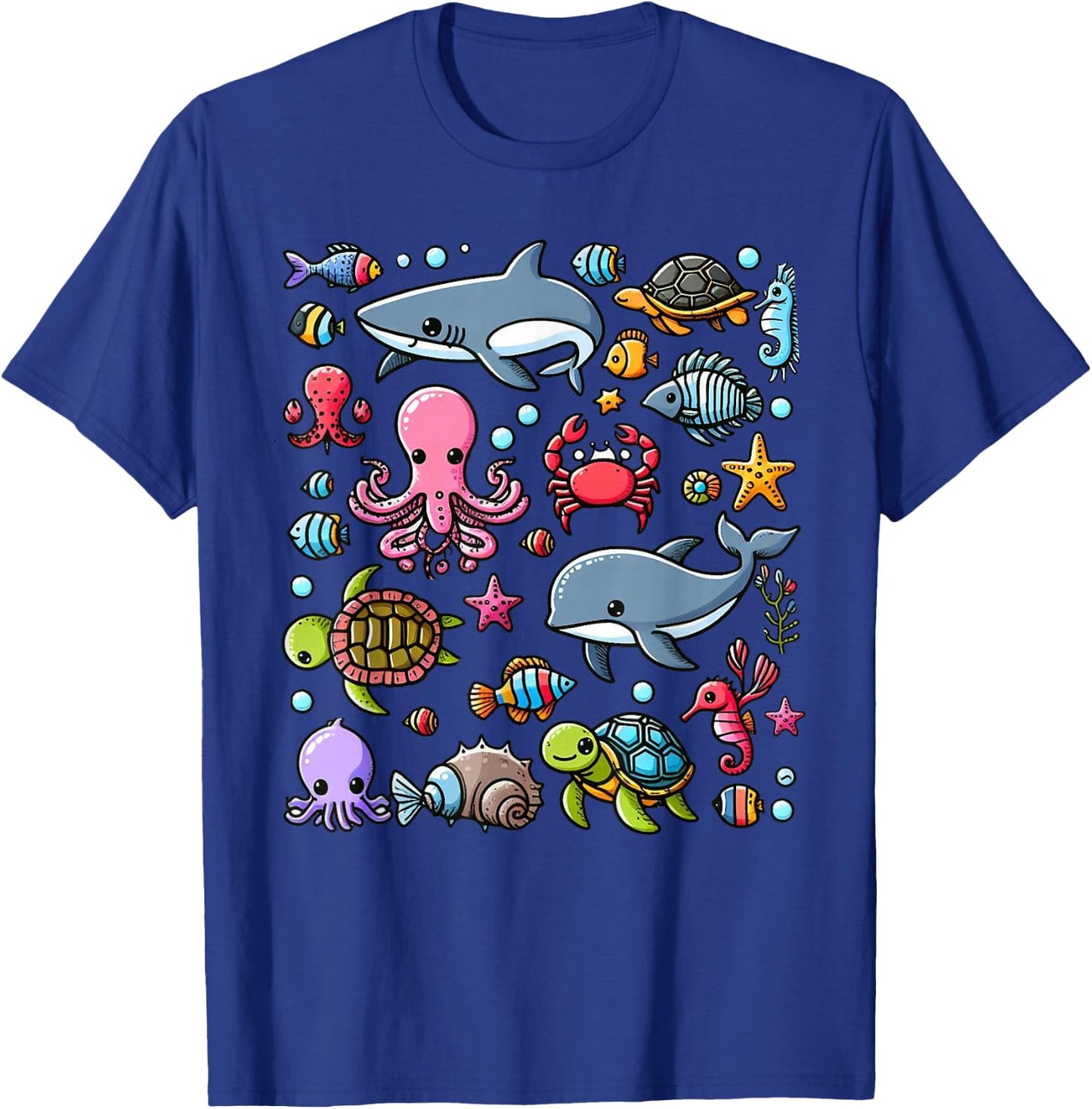 Colourful Sea Animals for Kids, Cute Sea Creatures , black T-Shirt - T-Shirt | Royal