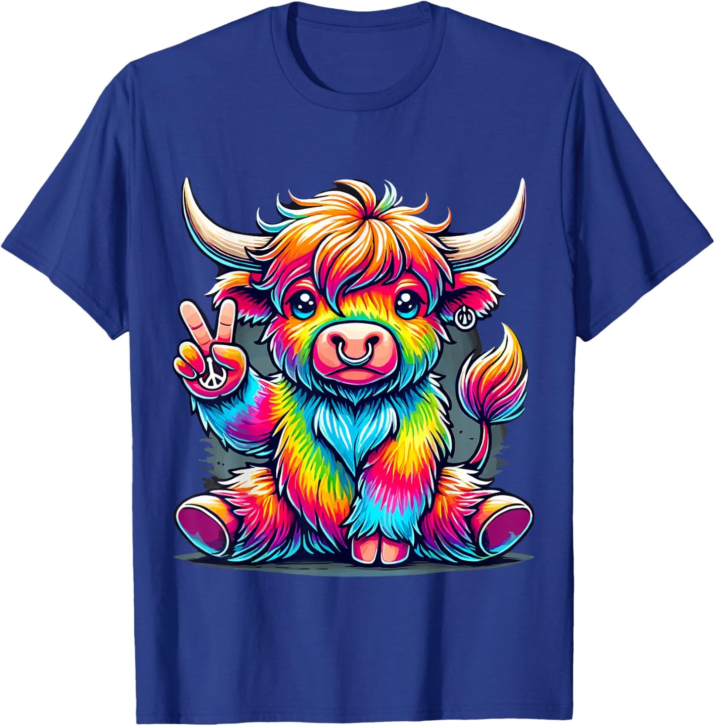 Tie-Dye Highland Cow Peace Sign Hippie T-Shirt - T-Shirt | Royal