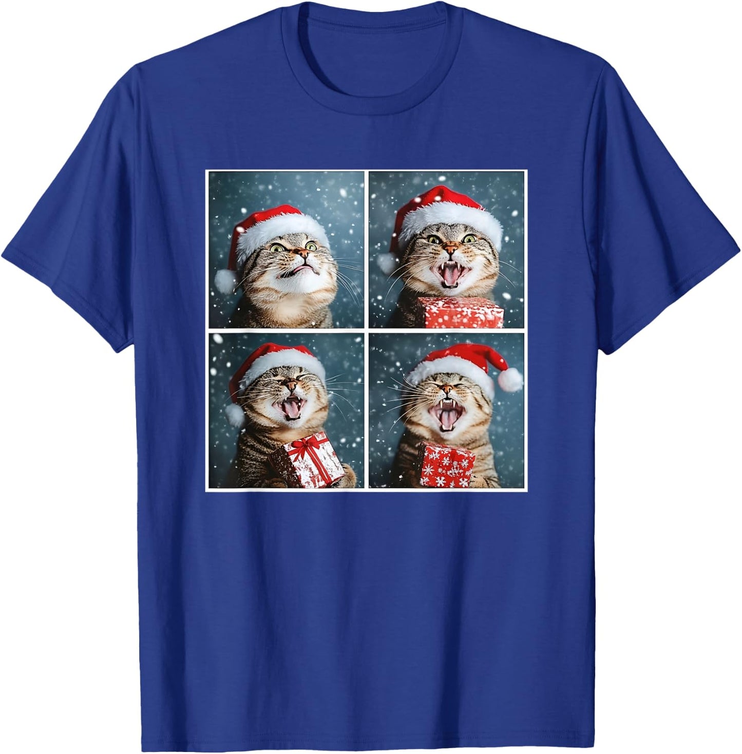 Winter Tabby Cat In Santa Hat Funny Christmas Cat T-Shirt - T-Shirt | Royal